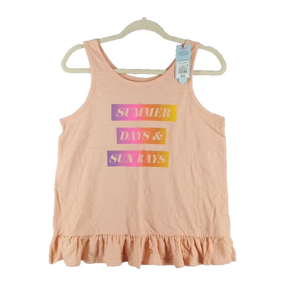Cat & Jack Peach Ruffle Tank Top Girl Summer Days Sun Rays- Size XL (14/16) PLUS